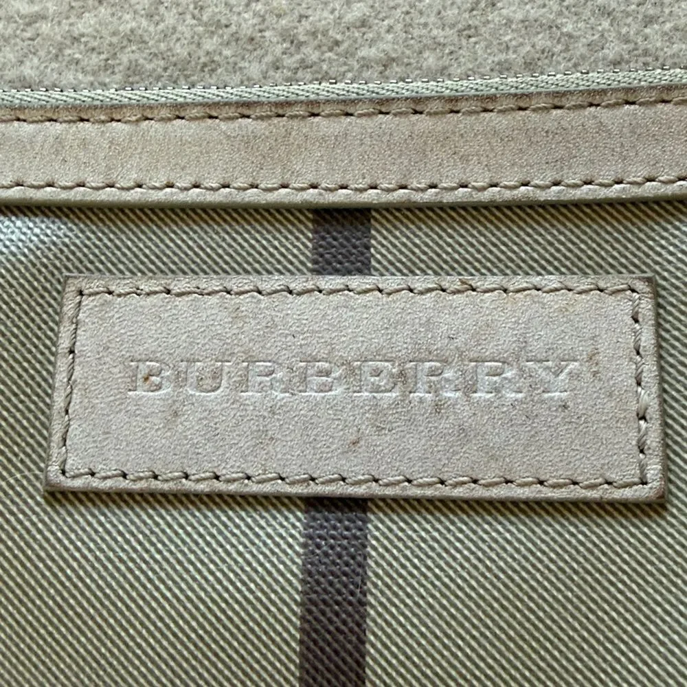 Burberry Check Canvas Zip Pouch with Leather Trim